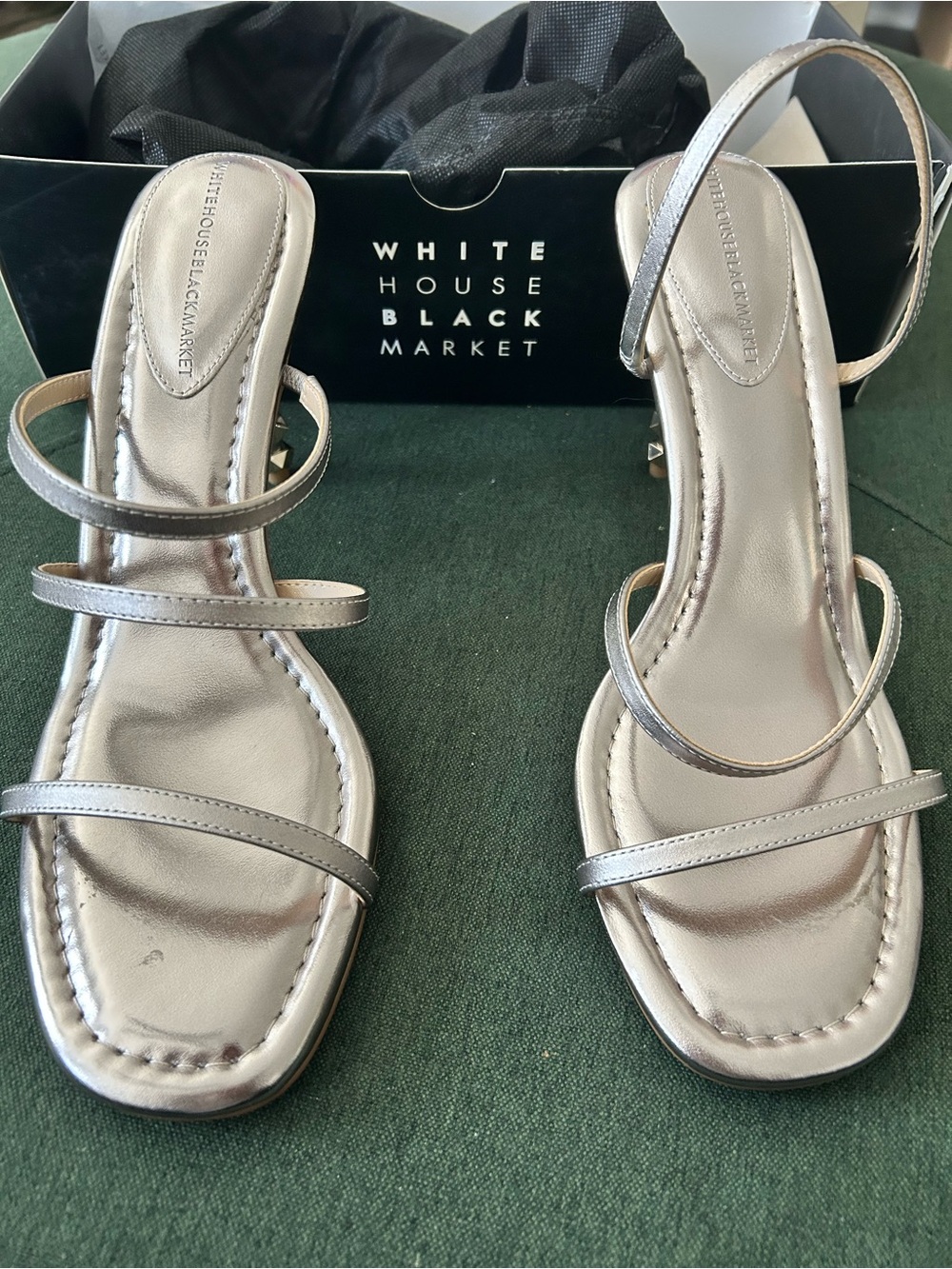 White House Black Market Studded 3 Strap Heel - Black